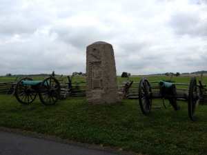 The 9th Massachusetts Battery monument on the Wheatfield Road near the Peach Orchard marks their first position during the battle on July 2.